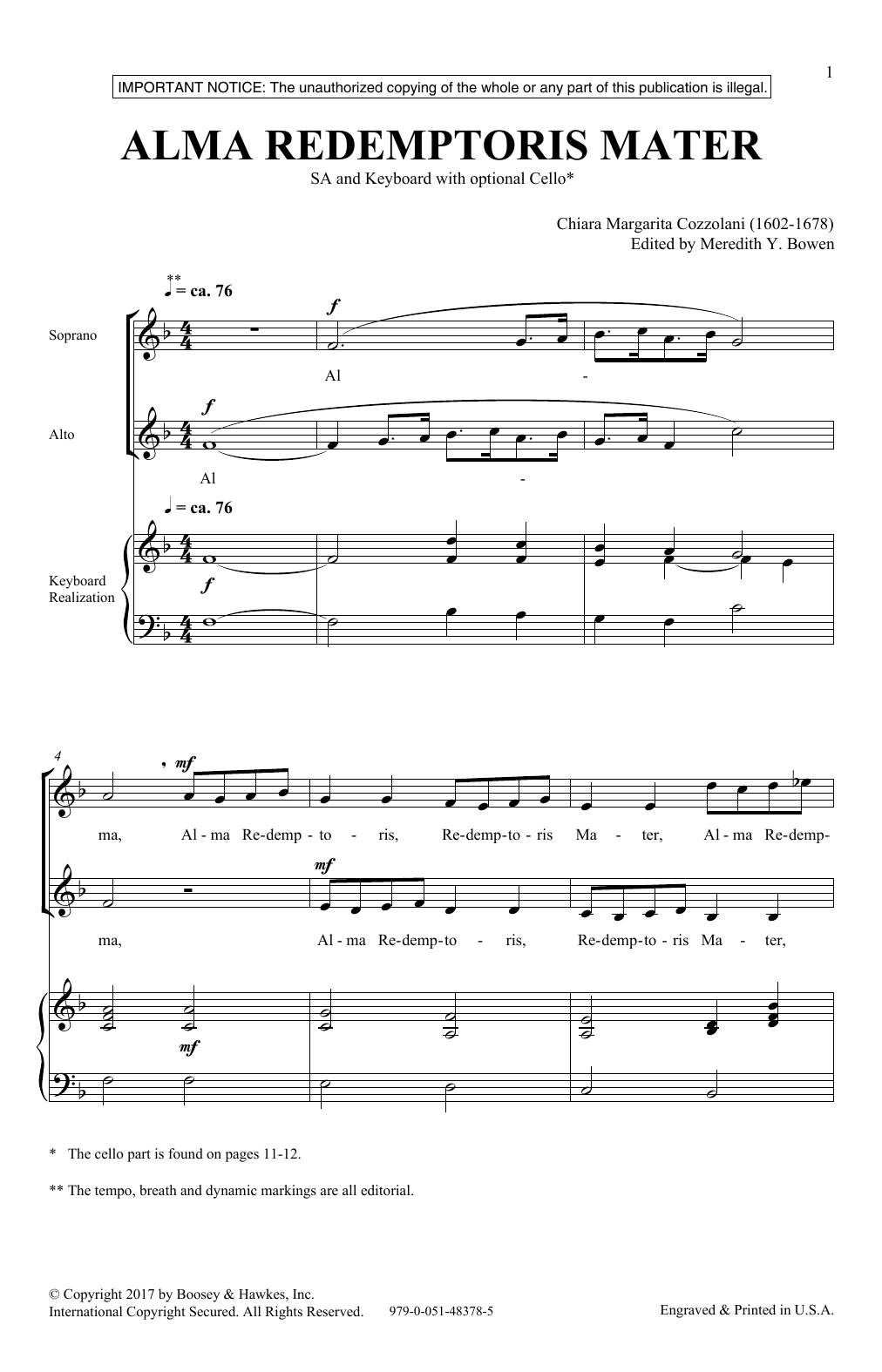 Meredith Y. Bowen Alma Redemptoris Mater Sheet Music Notes & Chords for 2-Part Choir - Download or Print PDF
