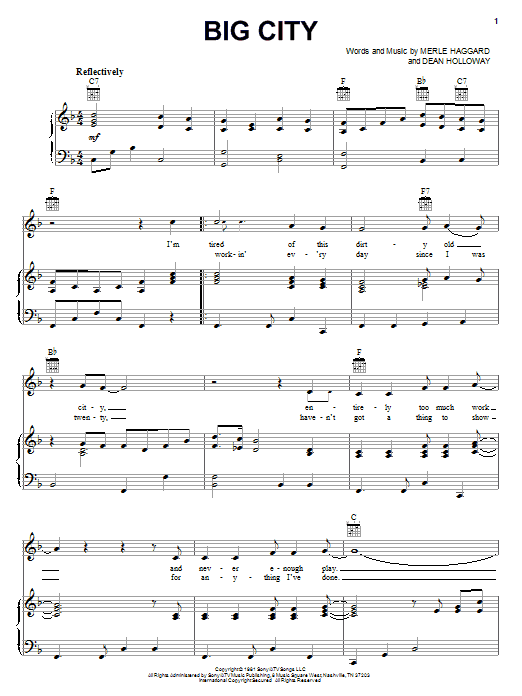 Merle Haggard Big City Sheet Music Notes & Chords for Piano, Vocal & Guitar (Right-Hand Melody) - Download or Print PDF
