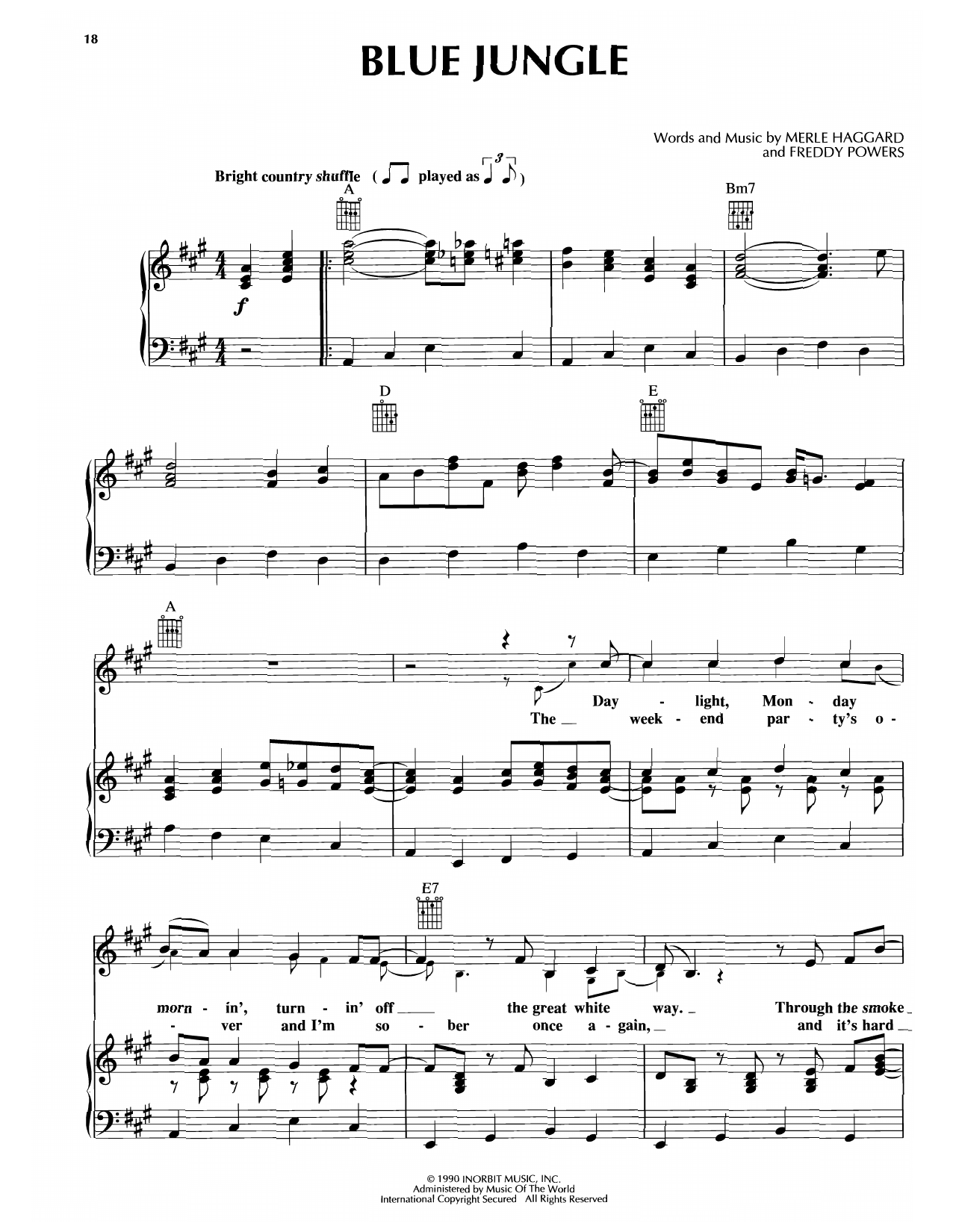 Merle Haggard Blue Jungle Sheet Music Notes & Chords for Piano, Vocal & Guitar Chords (Right-Hand Melody) - Download or Print PDF