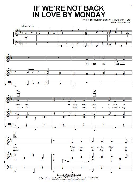 Merle Haggard If We're Not Back In Love By Monday Sheet Music Notes & Chords for Piano, Vocal & Guitar (Right-Hand Melody) - Download or Print PDF