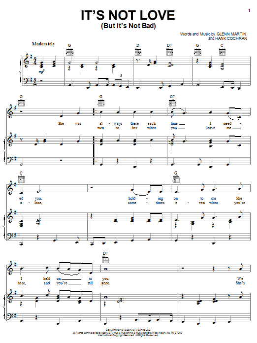 Merle Haggard It's Not Love (But It's Not Bad) Sheet Music Notes & Chords for Piano, Vocal & Guitar (Right-Hand Melody) - Download or Print PDF