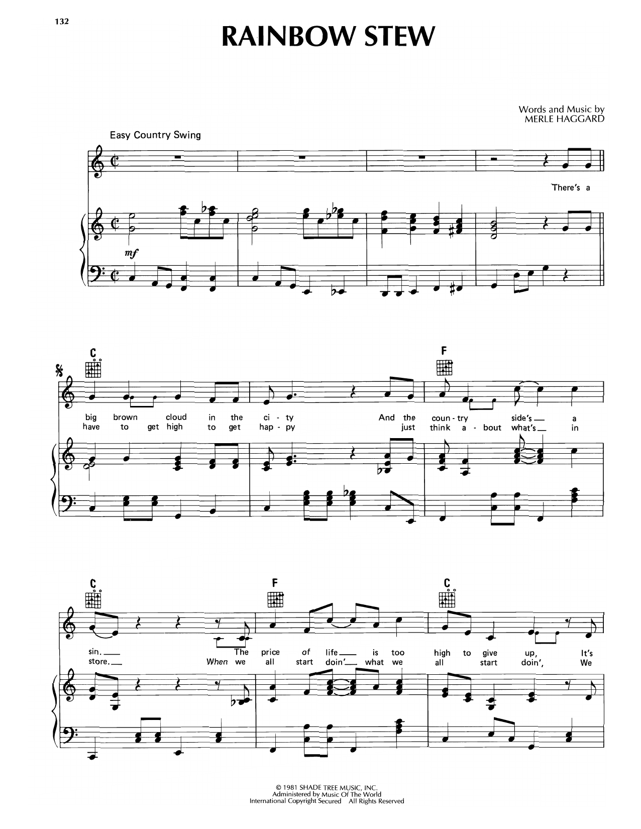 Merle Haggard Rainbow Stew Sheet Music Notes & Chords for Piano, Vocal & Guitar Chords (Right-Hand Melody) - Download or Print PDF Merle Haggard Rainbow Stew Sheet Music Notes & Chords for Piano, Vocal & Guitar Chords (Right-Hand Melody) - Download or Print PDF