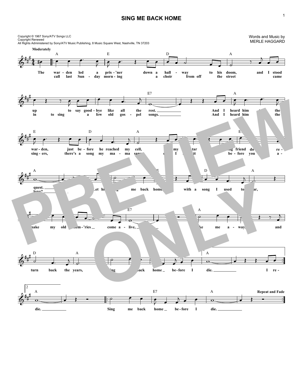 Merle Haggard Sing Me Back Home Sheet Music Notes & Chords for Lead Sheet / Fake Book - Download or Print PDF