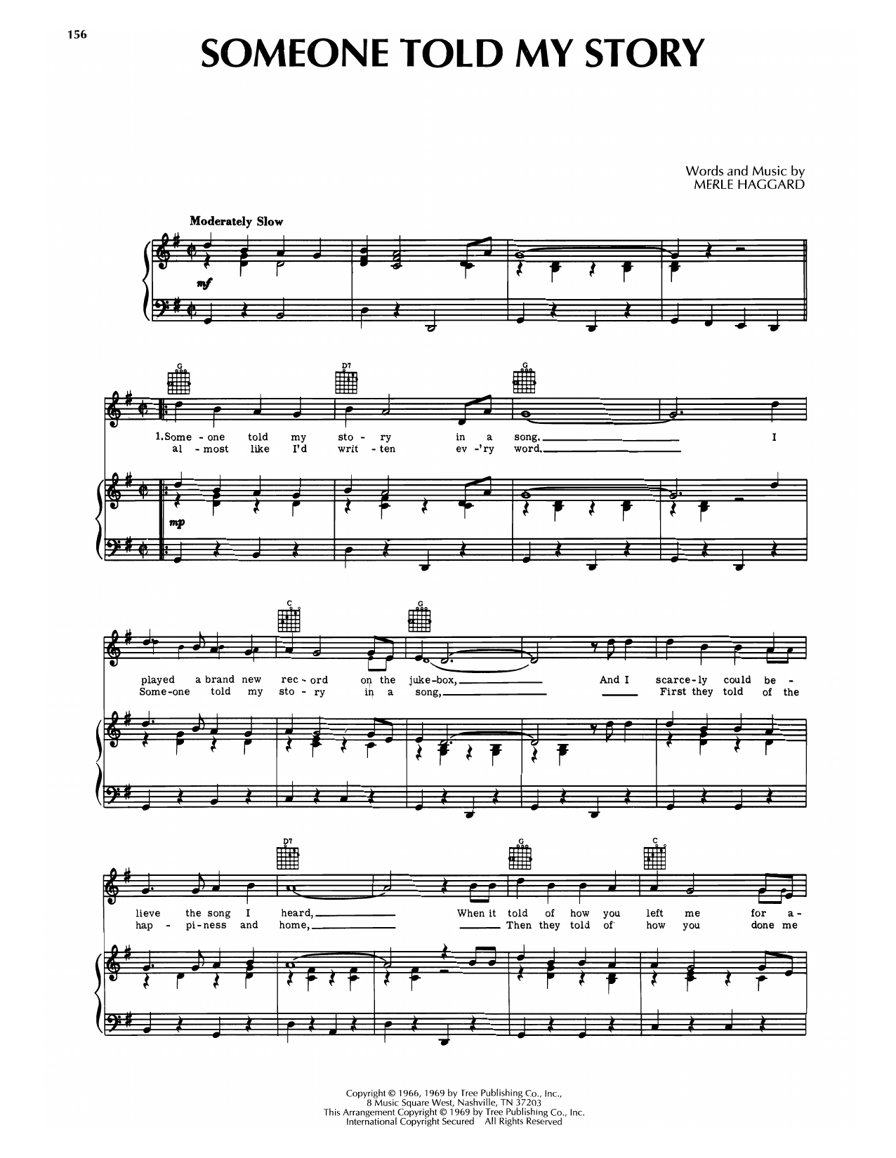 Merle Haggard Someone Told My Story Sheet Music Notes & Chords for Piano, Vocal & Guitar Chords (Right-Hand Melody) - Download or Print PDF