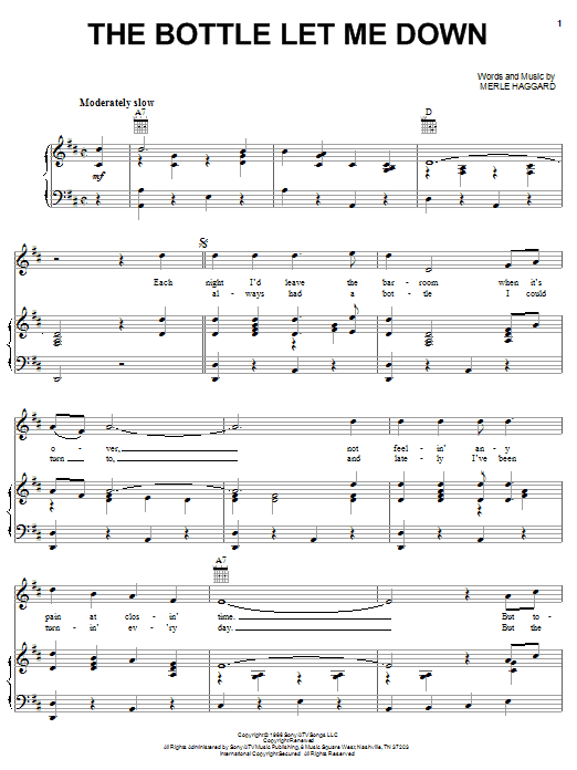 Merle Haggard The Bottle Let Me Down Sheet Music Notes & Chords for Guitar Tab - Download or Print PDF