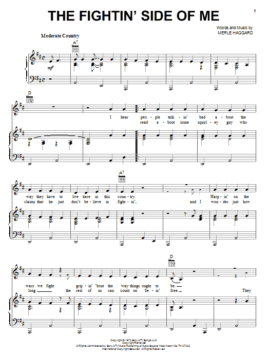 Merle Haggard The Fightin' Side Of Me Sheet Music Notes & Chords for Lead Sheet / Fake Book - Download or Print PDF