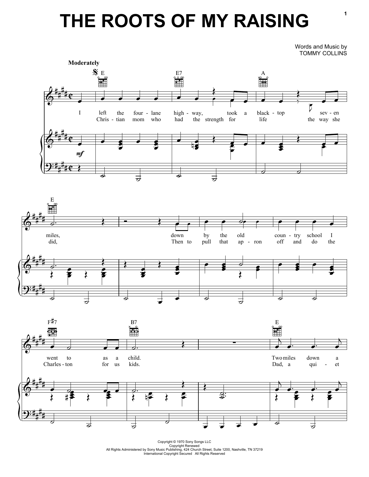 Merle Haggard The Roots Of My Raising Sheet Music Notes & Chords for Piano, Vocal & Guitar Chords (Right-Hand Melody) - Download or Print PDF