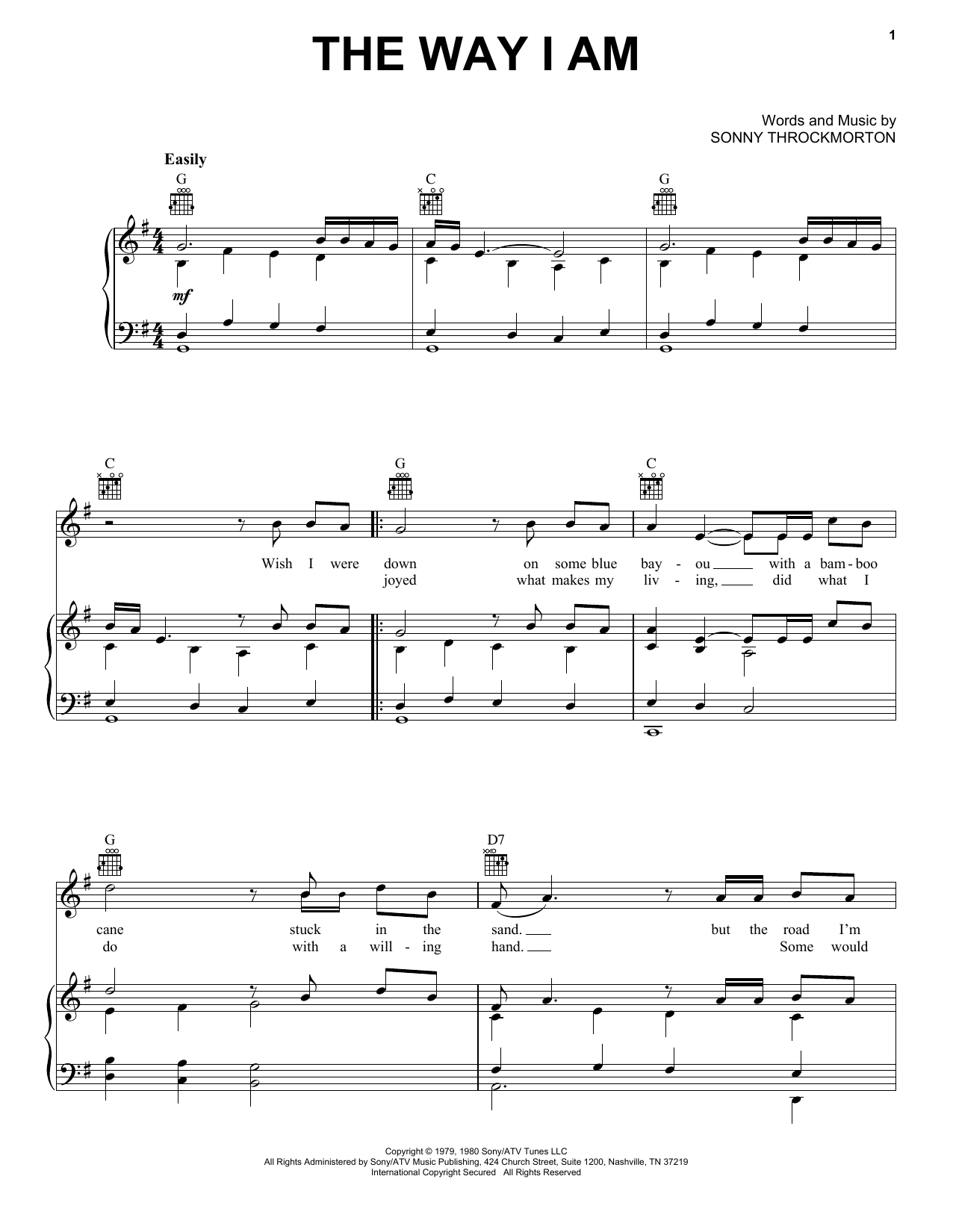 Merle Haggard The Way I Am Sheet Music Notes & Chords for Piano, Vocal & Guitar (Right-Hand Melody) - Download or Print PDF