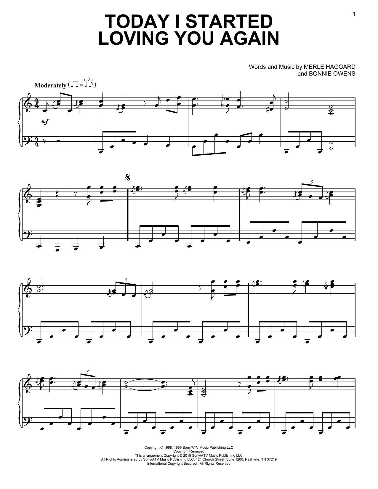 Merle Haggard Today I Started Loving You Again Sheet Music Notes & Chords for Guitar Chords/Lyrics - Download or Print PDF