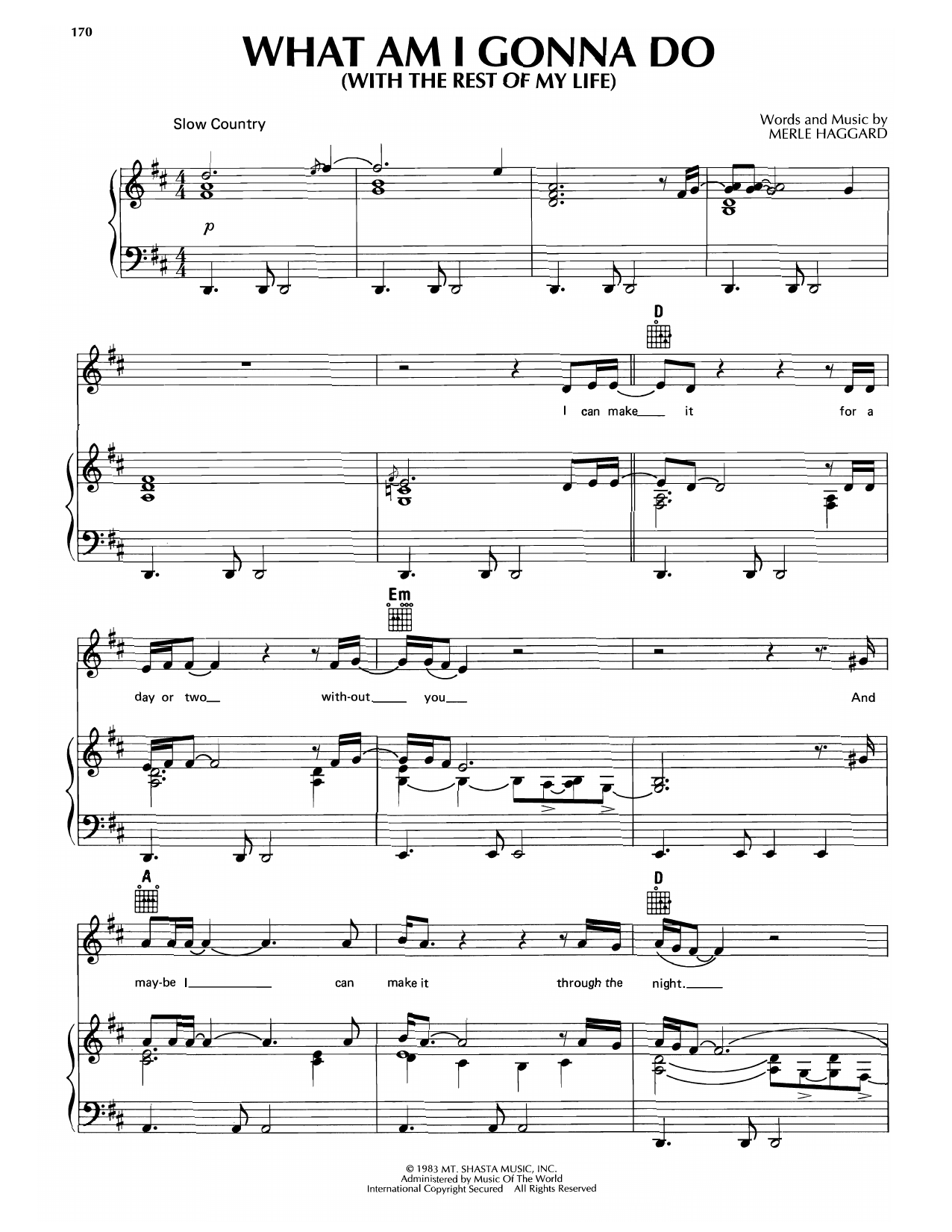Merle Haggard What Am I Gonna Do (With The Rest Of My Life) Sheet Music Notes & Chords for Piano, Vocal & Guitar Chords (Right-Hand Melody) - Download or Print PDF