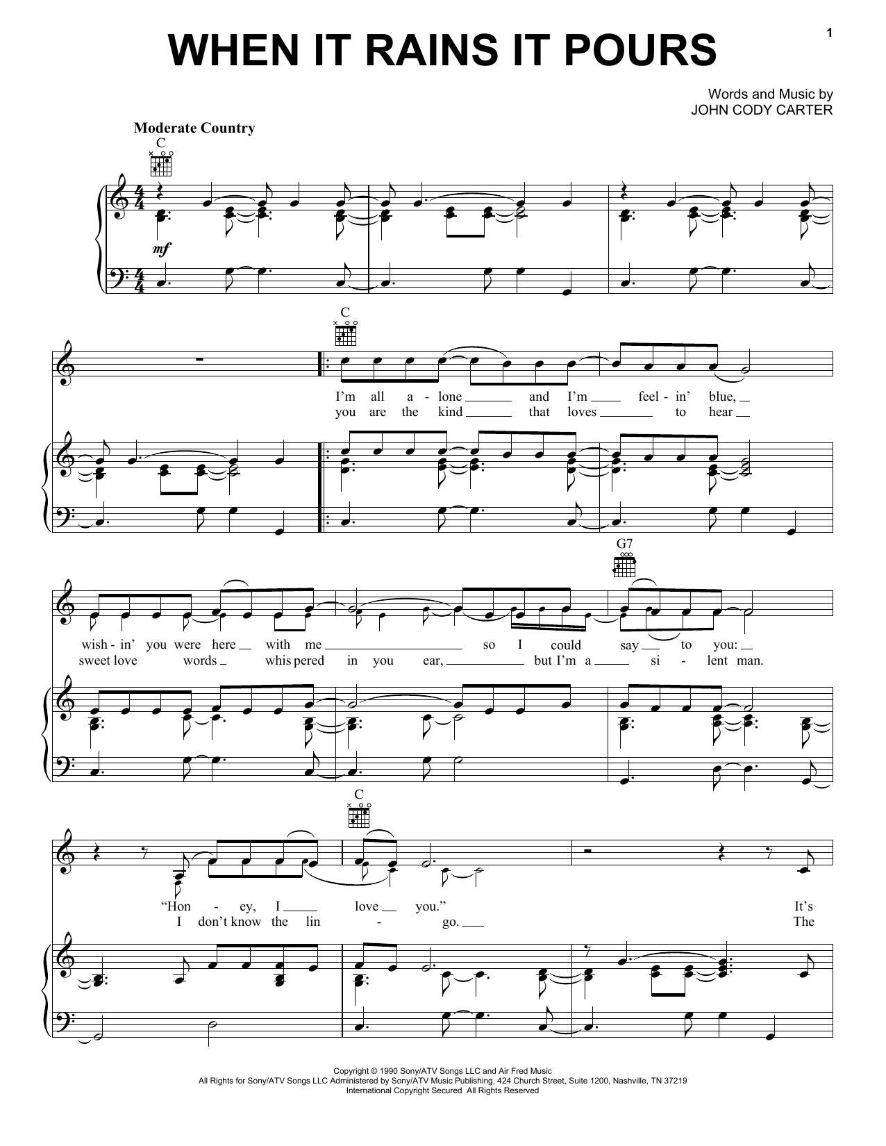 Merle Haggard When It Rains It Pours Sheet Music Notes & Chords for Piano, Vocal & Guitar (Right-Hand Melody) - Download or Print PDF