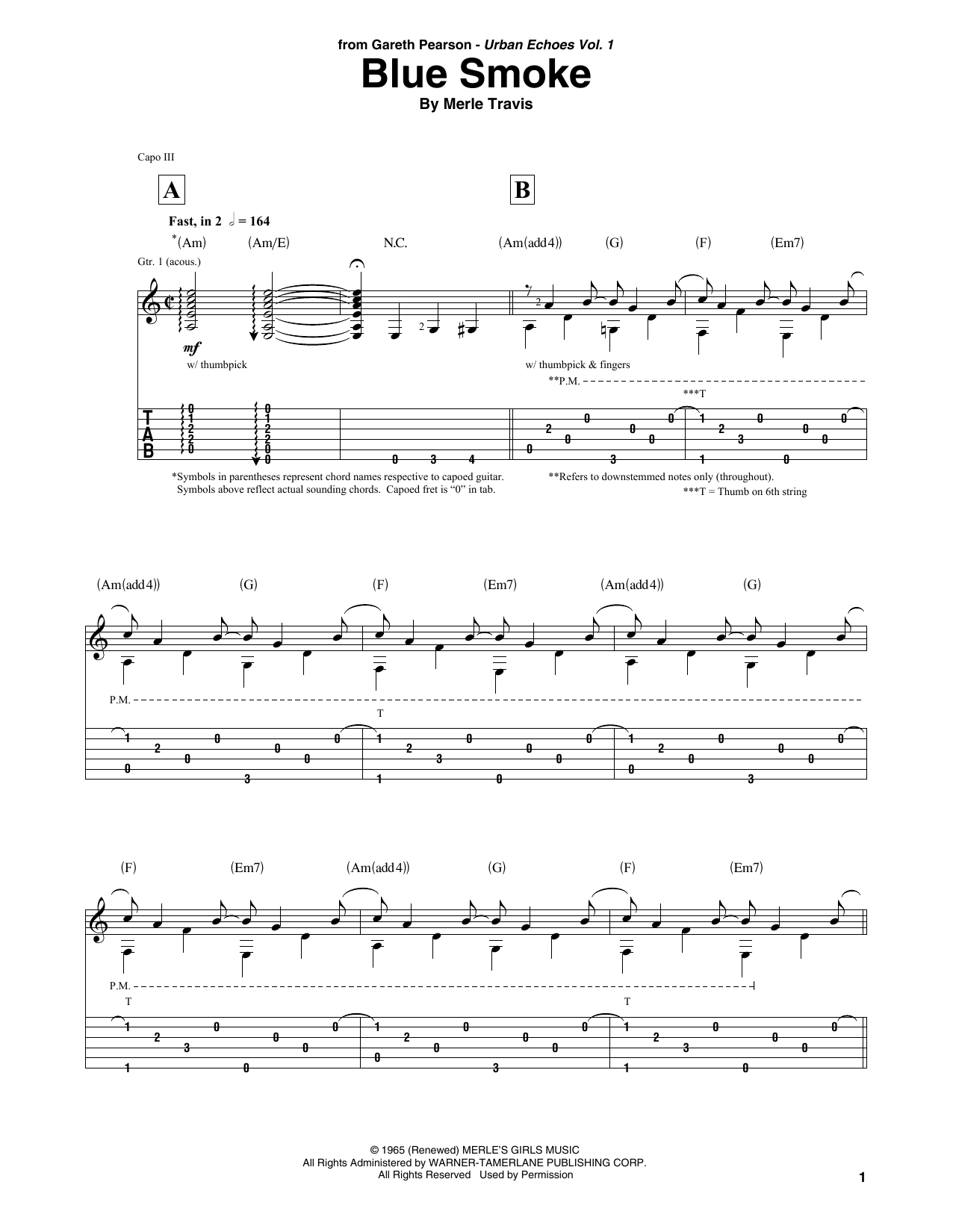 Merle Travis Blue Smoke Sheet Music Notes & Chords for Solo Guitar Tab - Download or Print PDF