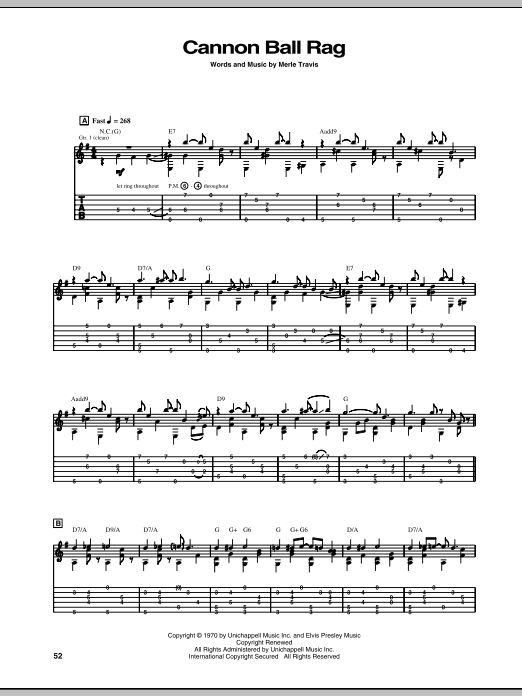 Merle Travis Cannon Ball Rag Sheet Music Notes & Chords for Guitar Tab - Download or Print PDF