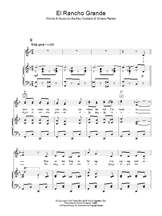 Merle Travis El Rancho Grande Sheet Music Notes & Chords for Piano, Vocal & Guitar (Right-Hand Melody) - Download or Print PDF