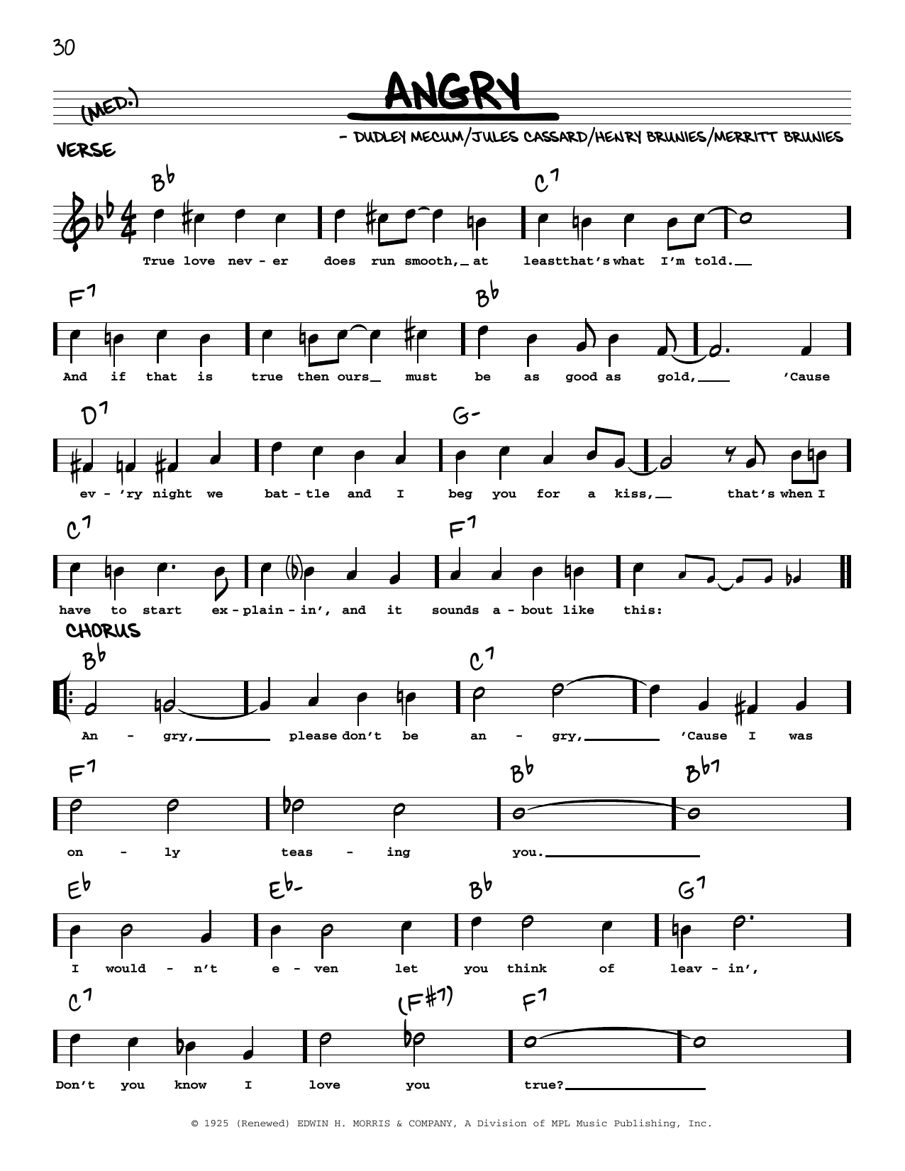 Merritt Brunies Angry (arr. Robert Rawlins) Sheet Music Notes & Chords for Real Book – Melody, Lyrics & Chords - Download or Print PDF