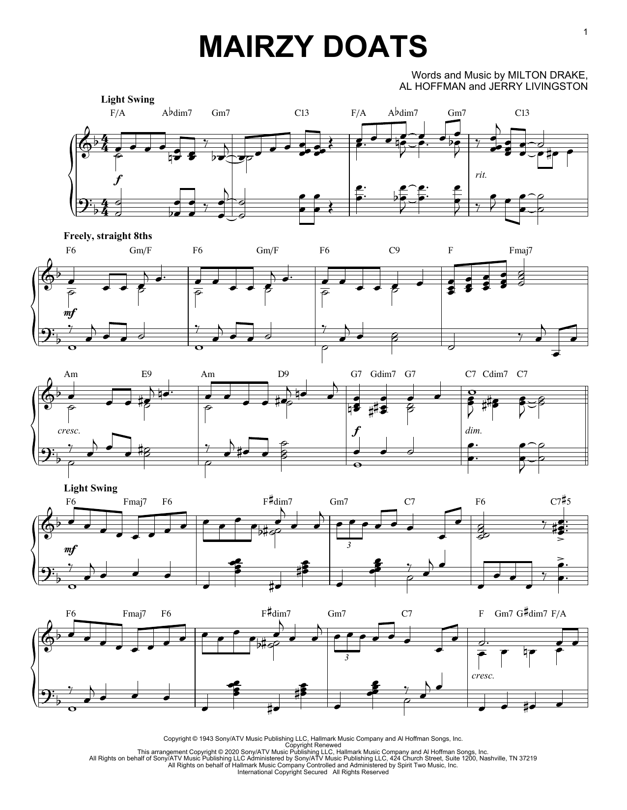 Merry Macs Mairzy Doats [Jazz version] (arr. Brent Edstrom) Sheet Music Notes & Chords for Piano Solo - Download or Print PDF