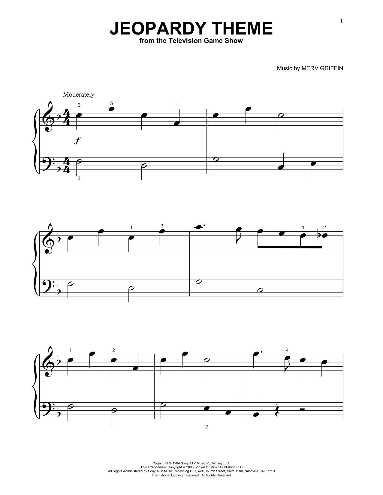Merv Griffin Jeopardy Theme Sheet Music Notes & Chords for Easy Guitar - Download or Print PDF