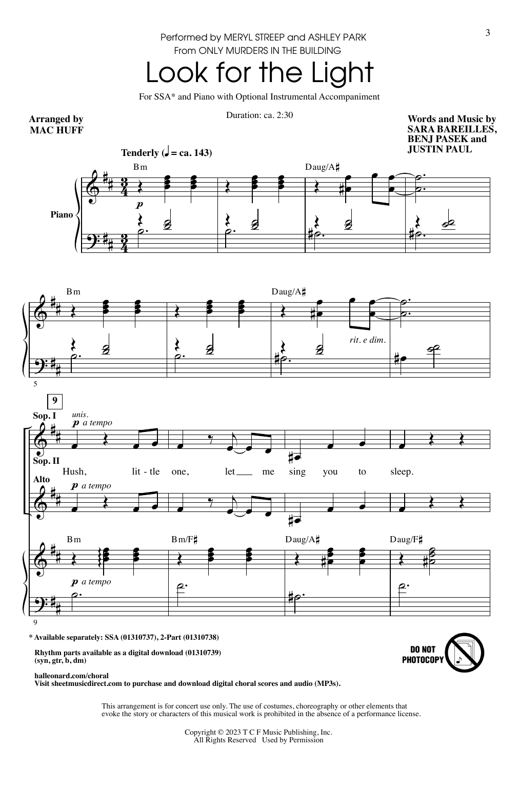 Meryl Streep and Ashley Park Look For The Light (from Only Murders In The Building) (arr. Mac Huff) Sheet Music Notes & Chords for SSA Choir - Download or Print PDF