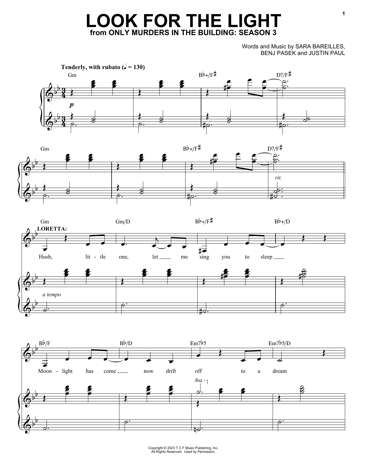 Meryl Streep and Ashley Park Look For The Light (from Only Murders In The Building: Season 3) Sheet Music Notes & Chords for Piano & Vocal - Download or Print PDF