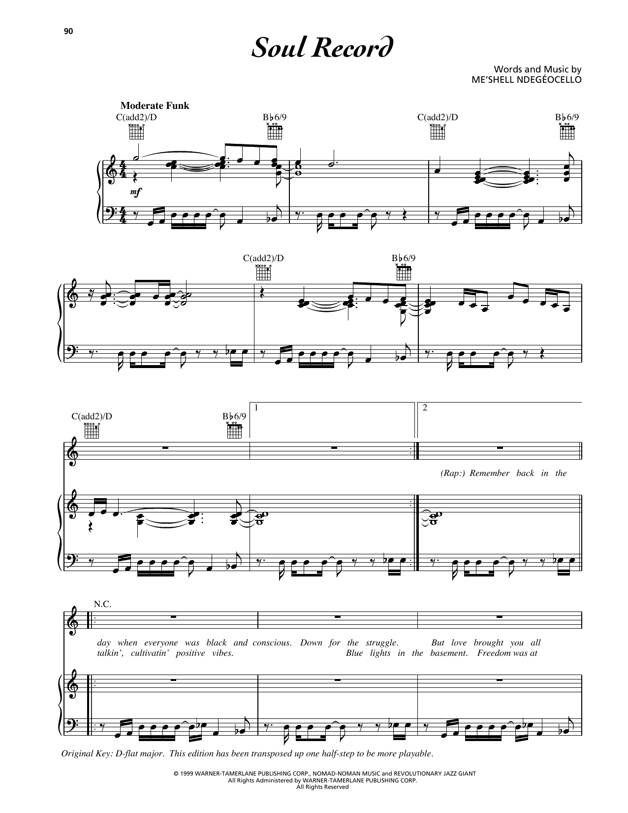 Me'Shell Ndegeocello Soul Record Sheet Music Notes & Chords for Piano, Vocal & Guitar Chords (Right-Hand Melody) - Download or Print PDF Me'Shell Ndegeocello Soul Record Sheet Music Notes & Chords for Piano, Vocal & Guitar Chords (Right-Hand Melody) - Download or Print PDF