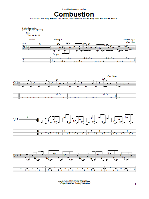 Meshuggah Combustion Sheet Music Notes & Chords for Bass Guitar Tab - Download or Print PDF