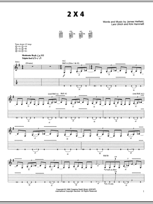 Metallica 2 x 4 Sheet Music Notes & Chords for Bass Guitar Tab - Download or Print PDF