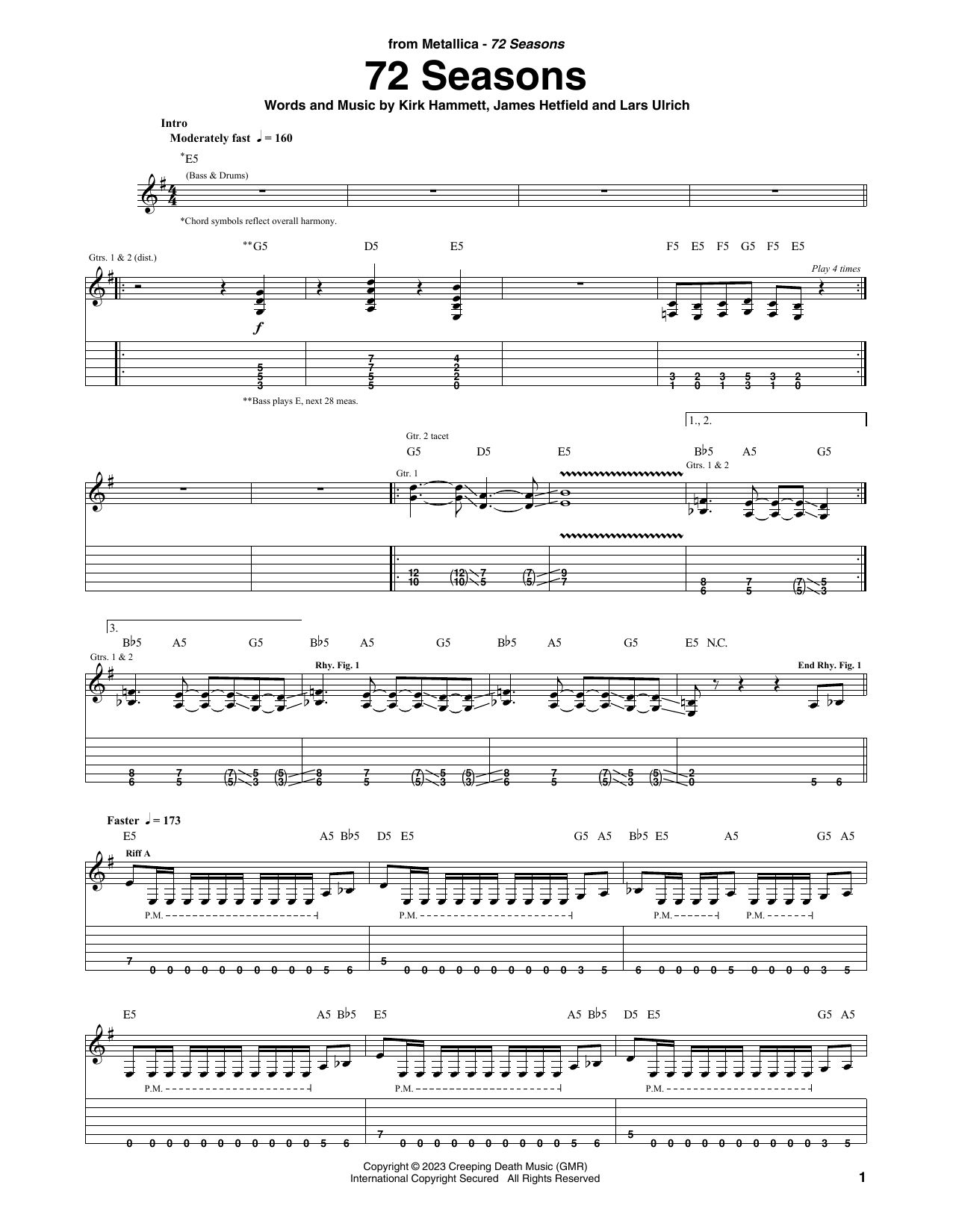 Metallica 72 Seasons Sheet Music Notes & Chords for Guitar Tab - Download or Print PDF