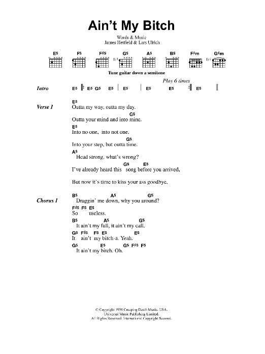 Metallica Ain't My Bitch Sheet Music Notes & Chords for Bass Guitar Tab - Download or Print PDF