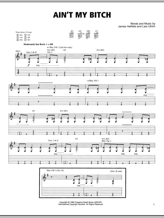Metallica Ain't My Bitch Sheet Music Notes & Chords for Bass Guitar Tab - Download or Print PDF