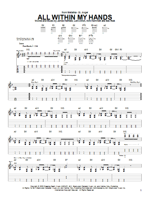 Metallica All Within My Hands Sheet Music Notes & Chords for Lyrics & Chords - Download or Print PDF