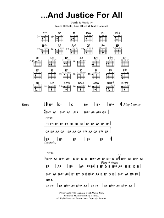 Metallica ...And Justice For All Sheet Music Notes & Chords for Bass Guitar Tab - Download or Print PDF