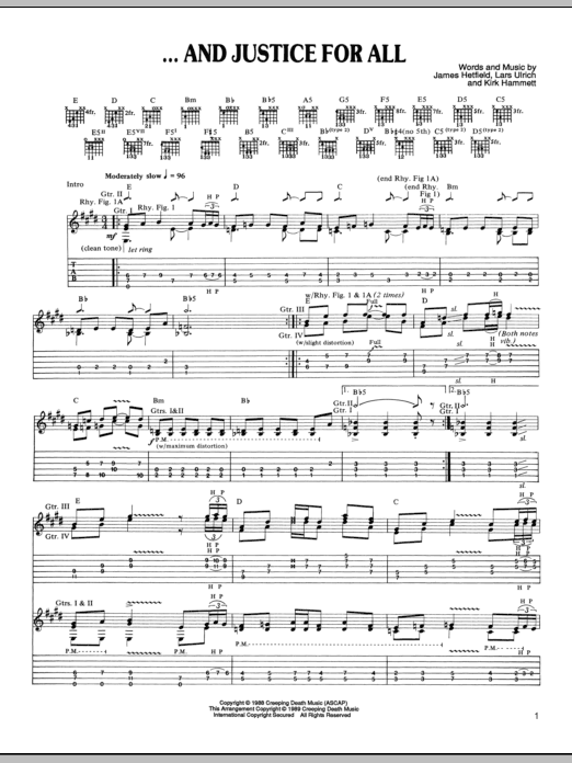 Metallica ...And Justice For All Sheet Music Notes & Chords for Lyrics & Chords - Download or Print PDF