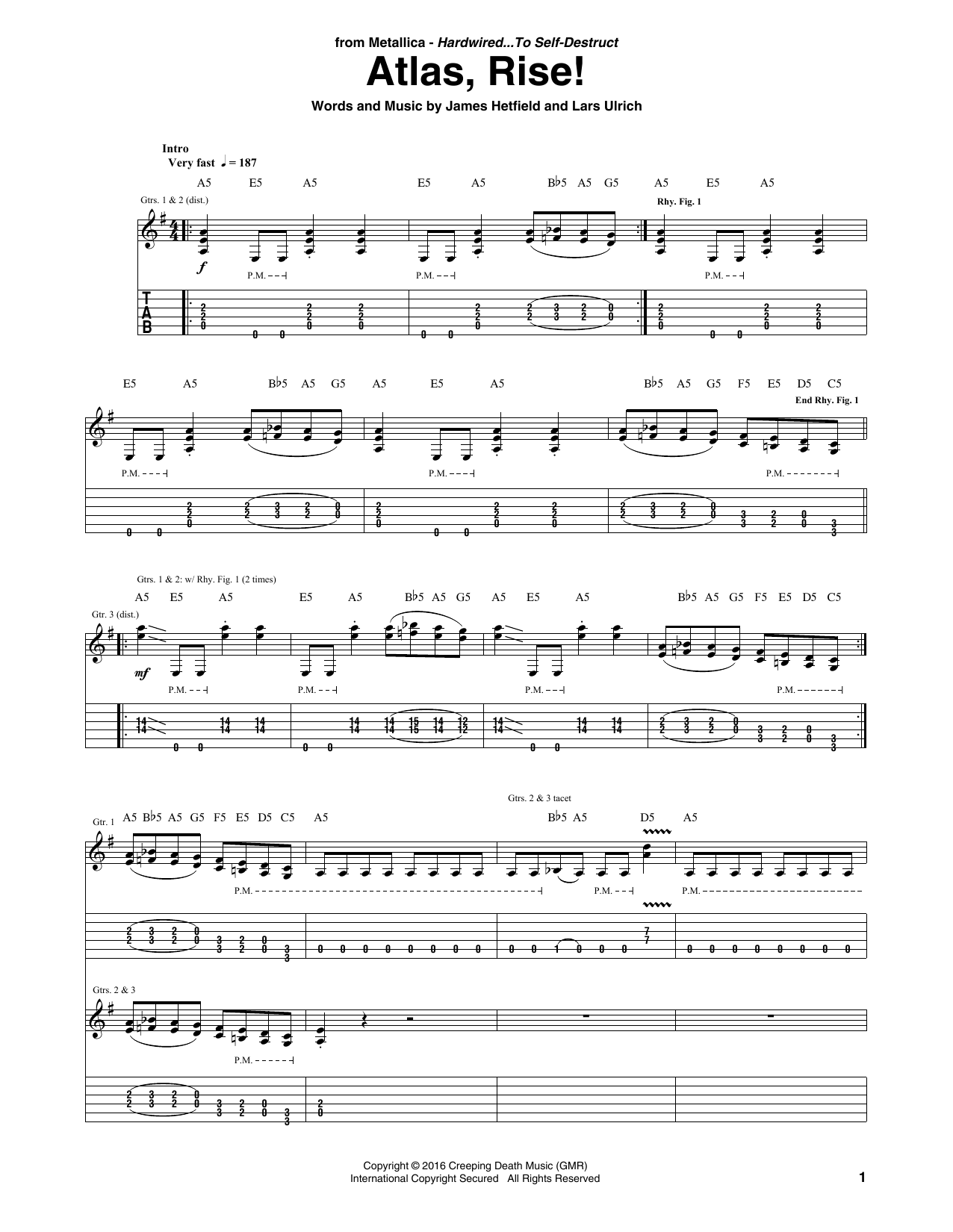 Metallica Atlas, Rise! Sheet Music Notes & Chords for Guitar Tab - Download or Print PDF