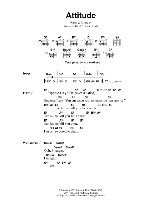 Metallica Attitude Sheet Music Notes & Chords for Bass Guitar Tab - Download or Print PDF