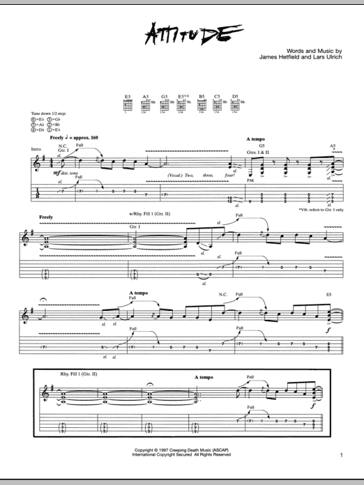Metallica Attitude Sheet Music Notes & Chords for Bass Guitar Tab - Download or Print PDF