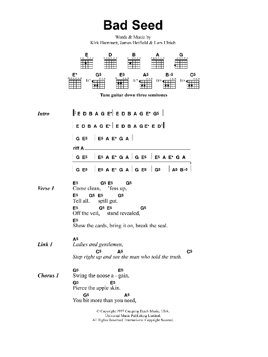 Metallica Bad Seed Sheet Music Notes & Chords for Bass Guitar Tab - Download or Print PDF