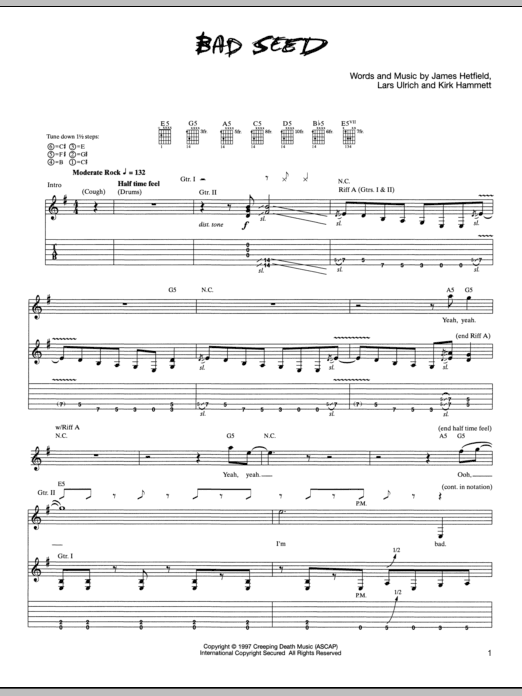 Metallica Bad Seed Sheet Music Notes & Chords for Bass Guitar Tab - Download or Print PDF