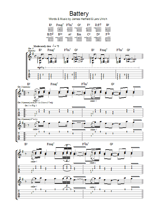Metallica Battery Sheet Music Notes & Chords for Lyrics & Chords - Download or Print PDF