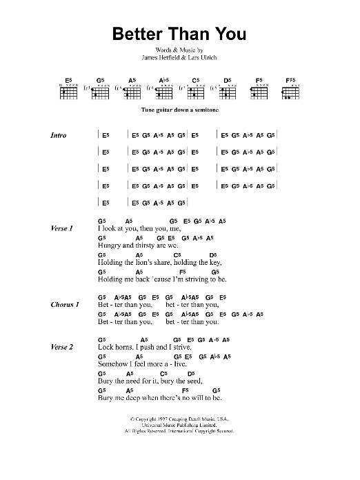 Metallica Better Than You Sheet Music Notes & Chords for Bass Guitar Tab - Download or Print PDF