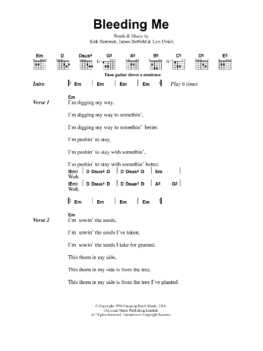 Metallica Bleeding Me Sheet Music Notes & Chords for Bass Guitar Tab - Download or Print PDF