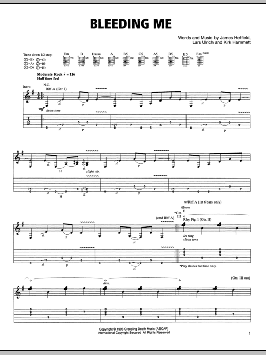 Metallica Bleeding Me Sheet Music Notes & Chords for Lyrics & Chords - Download or Print PDF