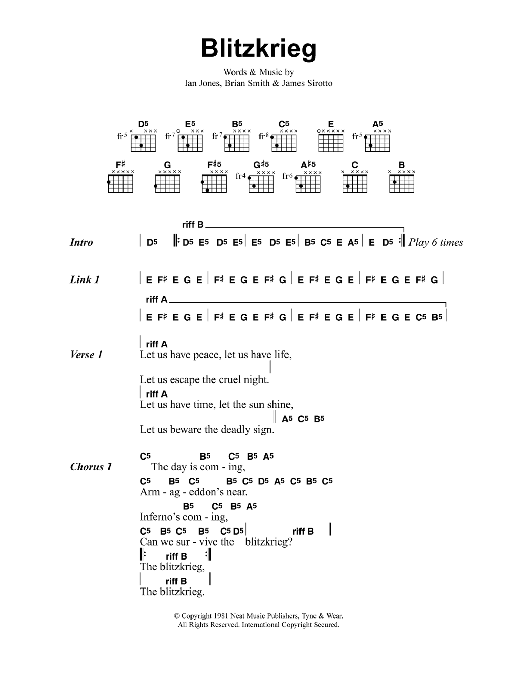 Metallica Blitzkrieg Sheet Music Notes & Chords for Lyrics & Chords - Download or Print PDF