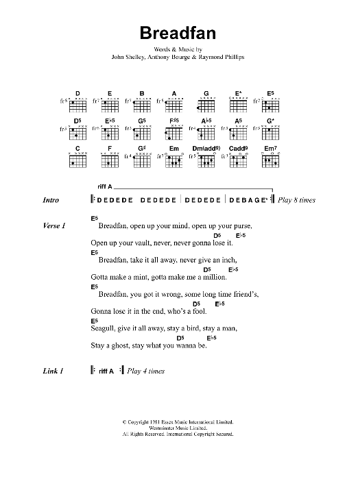 Metallica Breadfan Sheet Music Notes & Chords for Bass Guitar Tab - Download or Print PDF