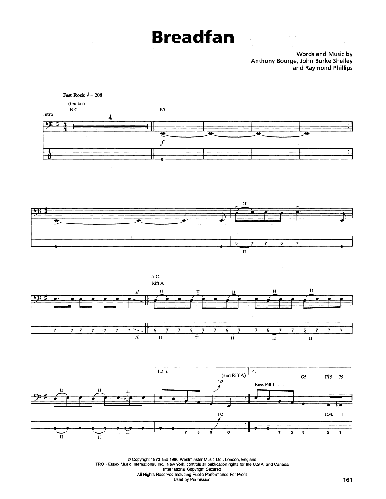Metallica Breadfan Sheet Music Notes & Chords for Bass Guitar Tab - Download or Print PDF