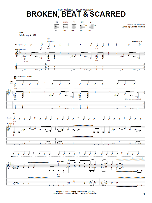 Metallica Broken, Beat & Scarred Sheet Music Notes & Chords for Easy Guitar Tab - Download or Print PDF