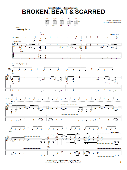 Metallica Broken, Beat & Scarred Sheet Music Notes & Chords for Drums Transcription - Download or Print PDF