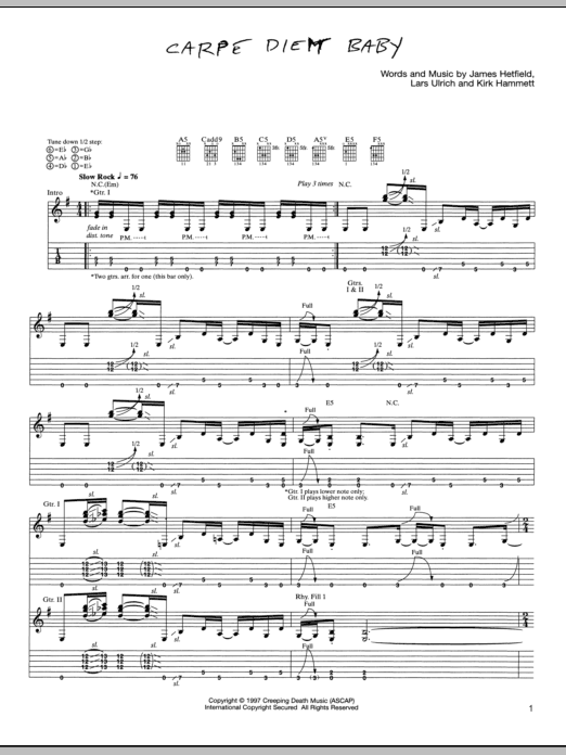 Metallica Carpe Diem Baby Sheet Music Notes & Chords for Bass Guitar Tab - Download or Print PDF