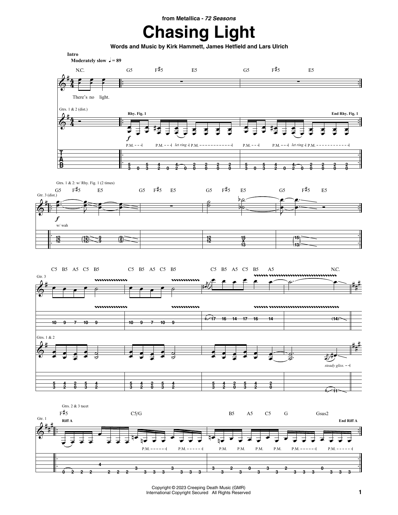 Metallica Chasing Light Sheet Music Notes & Chords for Guitar Tab - Download or Print PDF