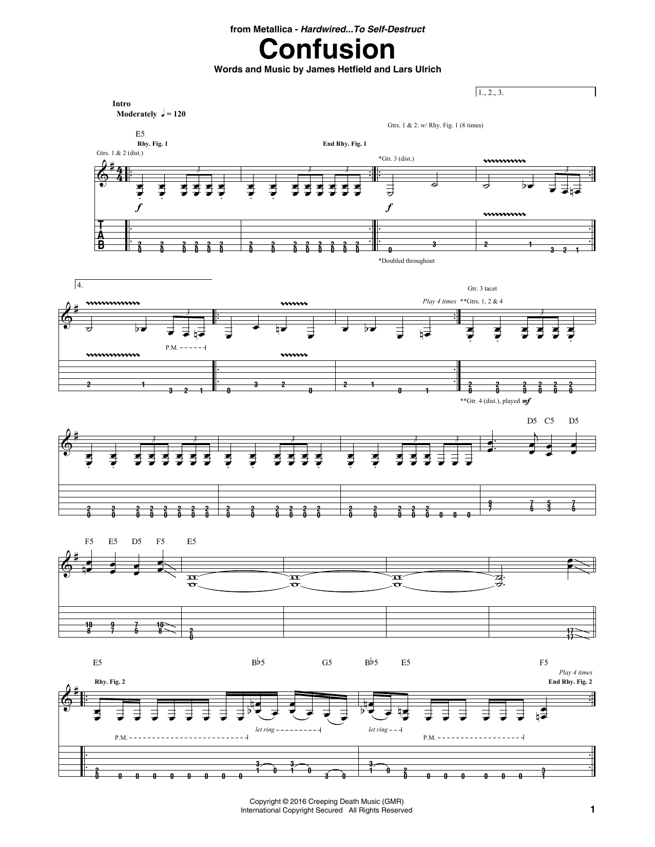 Metallica Confusion Sheet Music Notes & Chords for Guitar Tab - Download or Print PDF