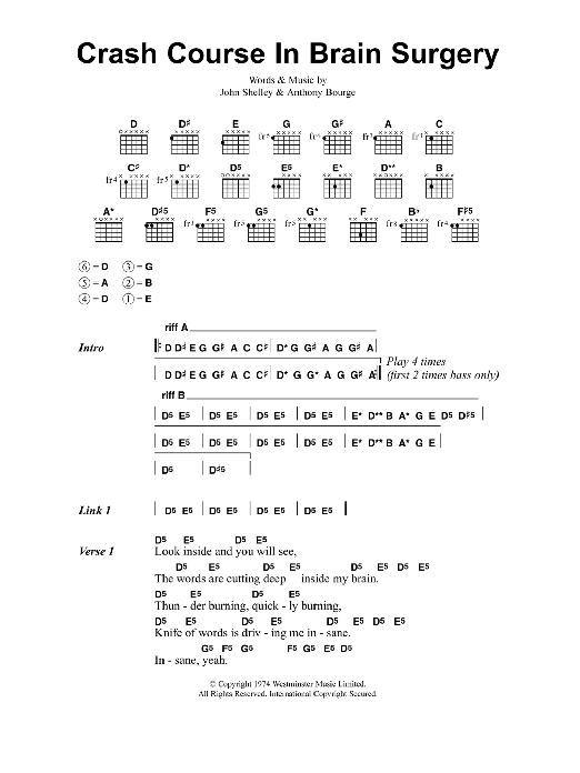 Metallica Crash Course In Brain Surgery Sheet Music Notes & Chords for Lyrics & Chords - Download or Print PDF